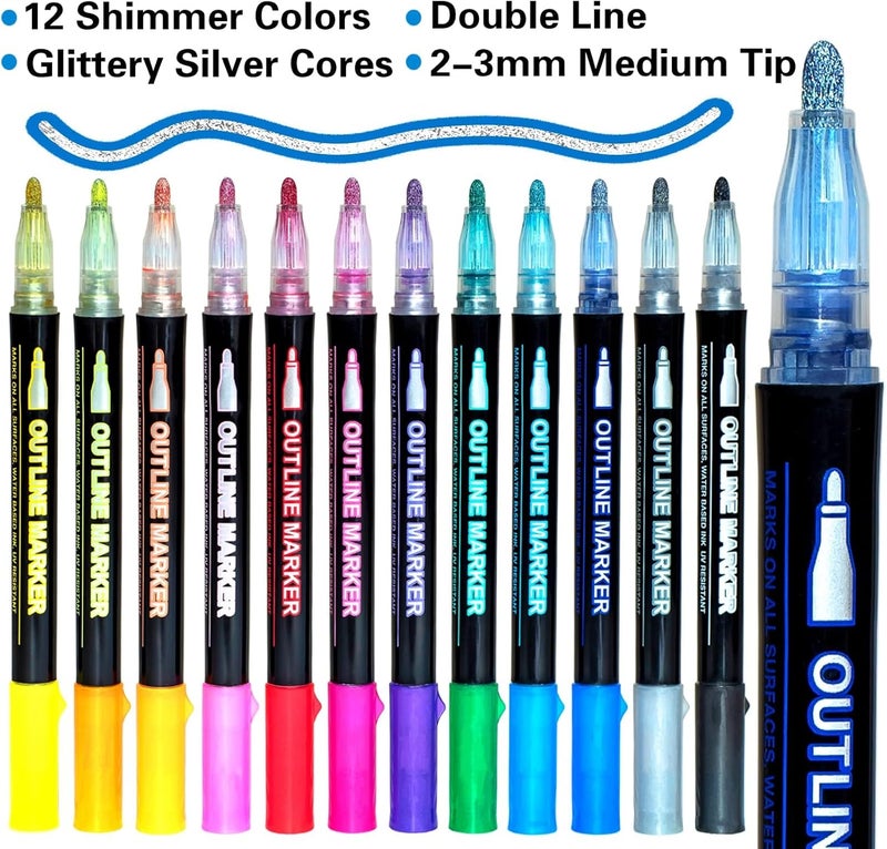 KOUSICOO Glitter Markers Self Outline Pens Metallic: 12 Shimmer Tween Teen Girl Gifts Trendy Stuff,Drawing Art Supplies Kids 6-8 9-12 10-12,Arts Crafts Kids Ages 8-12 Year Old,Cute Cool Fun Crafts Girls 8-12 - Image 2